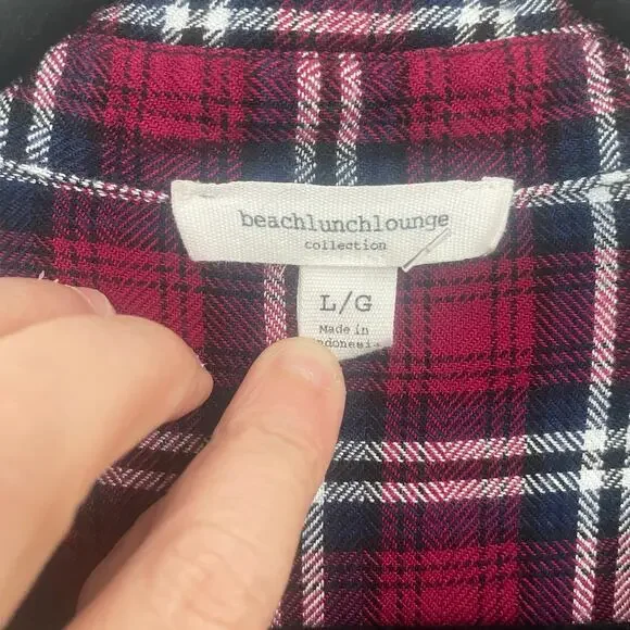beachlunchlounge Shirt, Women's Size L, Red White Black, Plaid, Button Up - Picture 3 of 14